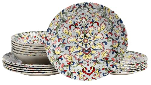 CreaTable, 24016 Série Arabesque Service de table 18 pièces pour 6 personnes, assiettes en faïence, passe au lave-vaisselle et au micro-ondes, production de qualité