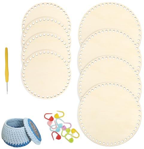 Base de Madera para Manualidades, Bases de Madera Redondas para cestas de Crochet, 8 Piezas (4 de 10 cm y 4 de 15 cm), fácil de Personalizar y Reutilizable