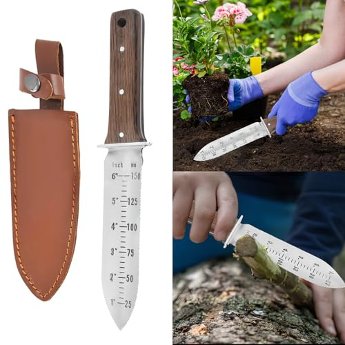 Coltello da giardinaggio 3 in 1, cazzuola da giardino in acciaio inox, pala seghettata resistente, pala a mano, pala per piante per il controllo delle erbacce e piantare bulbi (stile A)