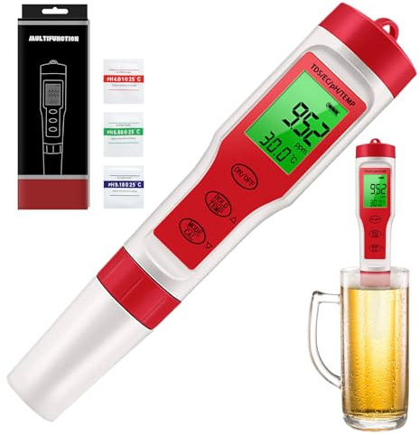 Probador de pH digital para agua, probador de ph digital,Alta precisión 4 en 1 medidor de pH digital - Herramienta de prueba de TDS, detector de medidores de temperatura para agua doméstica, hidroponí