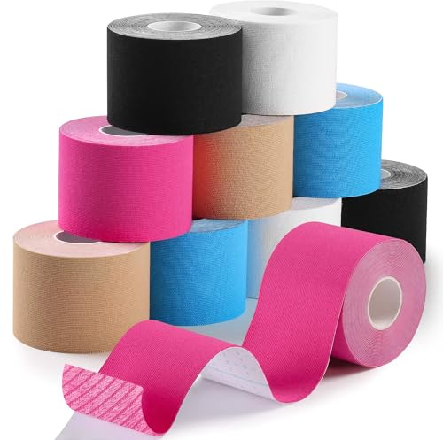 Kinesiotapes 5cm x 5m -10 Rollen Kinesiologie Tape Kinesio Tape und Sporttape für Knie, Schulter, Knöchel, Plantar, Gelenk- und Körperstützung, flexibel, wasserdicht & hypoallergen