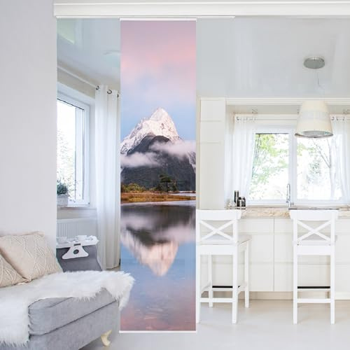 micasia Schiebegardine halbtransparent 60er Paneel Klett Natur Textil lichtdurchlässig - Berg Modern Flächenvorhang rosa Wohnzimmer Schlafzimmer 2605 (60x250 cm - 1 St.)