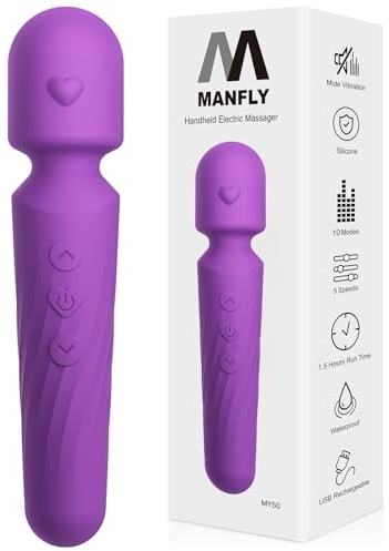 MANFLY Handheld Electric Massager, Rechargeable Multiple Speeds and Modes Waterproof Body Massage Tool (Purple)