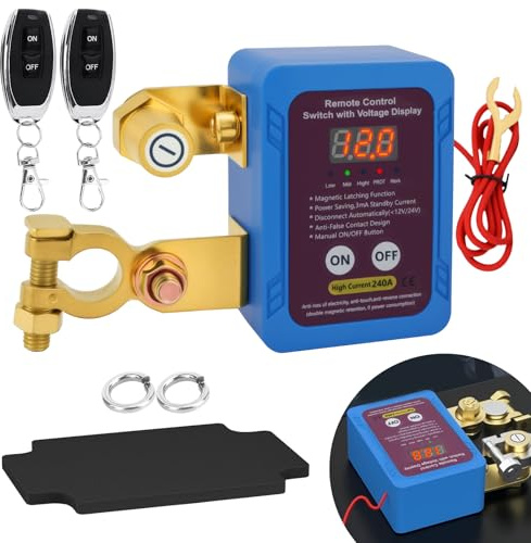WOOWAIR Disjoncteur de Batterie Télécommandé Sans fil - 12 V 240 A Coupe Circuit Voiture - Avec écran LED - Interrupteur D'Arrêt Automatique - pour Voiture RV Camion ATV Bateau