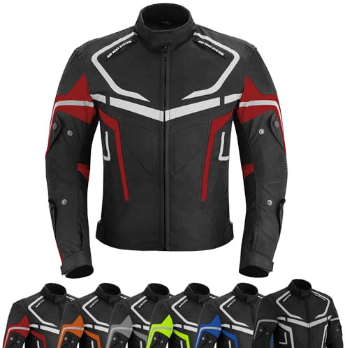SAGA MOTO Mens Motorbike Jacket Waterproof CE Armoured For Bikers Mens Coat (US, Alpha, XX-Large, Regular, Regular, Red)
