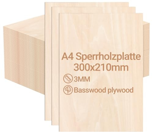 Eikuavons Plywoodskiva 3 mm, 300 x 210 mm, 20 stycken lindträskiva, snitt efter pysselträ, för modellbygge, lasergravering, trä, brinnande målning, gör-det-själv oljemålning