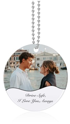JSSDE Auto Anhänger für Spiegel personalisiert Spiegelaufhänger aus Acryl Foto Anhänger für Rückspiegel Auto Geschenk (1, Rund)