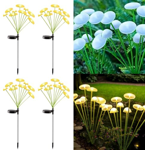 YZYOE 4 Pack 10LED extérieur sol solaire inséré lampes de méduses chaudes, imperméable cour atmosphère lumière décorative, 2 modes lumières de paysage.