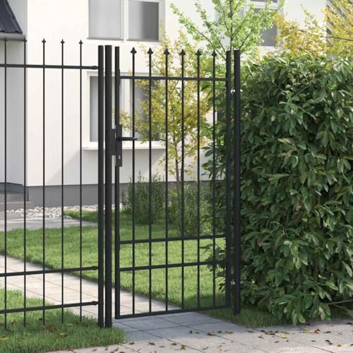Portail Simple de Jardin en Acier, Dessus à Pointe, Barrière de Sécurité avec Serrure, Portail Clôture, Ornemental Portillon Jardin, Porte Barrière d'Extérieure, 1x1,75 m Noir