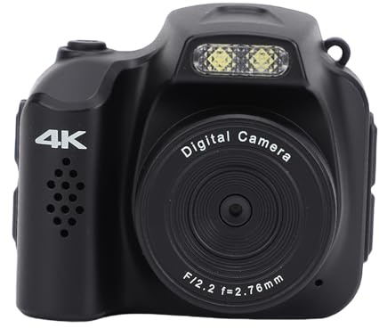 Tosuny Cámara Retro 4K, Mini Cámara Digital con Foto de 64MP y Video 4K, 1.54 '' HD Pantalla y Luz LED, 19 Filtros Vintage - Diseño de Llavero para Estudiantes Viajes y Fotografías Al (Black)