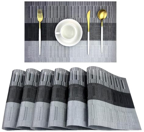 Komforbaa Tovaglietta Lavabili 45x30cm, sottopiatti Individuali Set da 6 pezzi, Resistenti al Calore tovagliette colazione Gradiente grigio argento