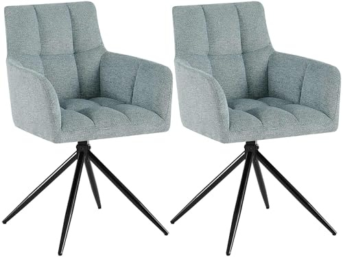 CLP Esszimmerstühle 2er Set, Sessel Jonah drehbar mit Armlehnen, Moderne Drehstühle mit Stoff für Wohnzimmer, bis 150 kg belastbar | Farbe türkis