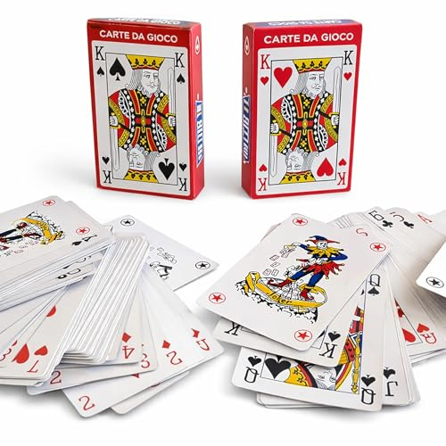 topolenashop Lot de 2 cartes françaises de jeu de 54 cartes plastifiées résistantes professionnelles pour Poker, Burraco échelle 40 pont coulissantes et faciles à mélanger, complet de table et de
