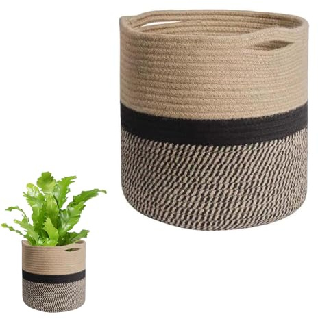 Kaiyzo Cesta Maceta de Algodón Tejida a Mano, Funda Maceta Interior 20 cm, Macetero Estilo Boho para Plantas de Interior, Cesto Decorativo para Tiestos