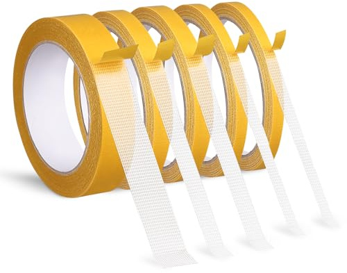 5 Rolls Double Sided Tape Heavy Duty without Sewing Ironing Strong Adhesive | 0.78/0.51/0.31 Inch Strong Heavy Duty Double Sided Tape for Curtains, Carpet,Rug,Stitch Witchery Hem Pants Clothes Fabric