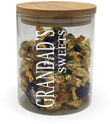 ukgiftstoreonline Personalised Glass Storage Jar with Wooden Lid, Custom Name and Message, 750ml, 10cm x 12.5cm, Clear Glass, Airtight Seal