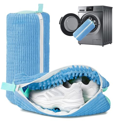 Gifray Trainer & Shoe Washing Machine Bags, 2 Pack Reusable Laundry Bags for Washer & Dryer - 39x19cm, Fits Trainers, Sneakers, Running Shoes, Canvas Shoes, Blue | 360° Deep Clean, Shock Absorbing, Hidden Waterproof Zip, for Sneakers/Bras/Delicates, Breathable Tear-Resistant Chenille