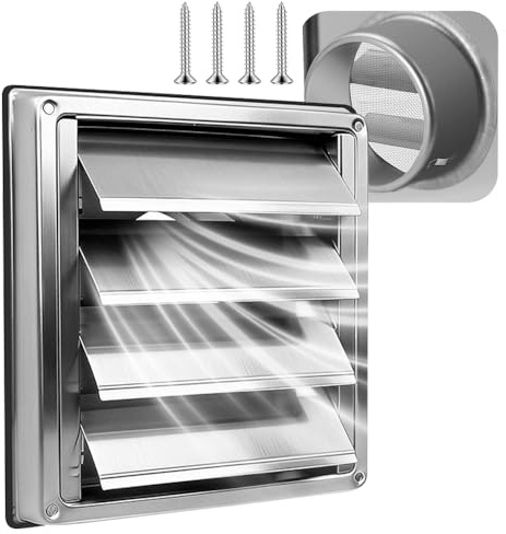 Grille d'aération en Acier Inoxydable, 150mm Grille de Protection Contre les Intempéries, Grilles de Ventilation avec Moustiquaire Clapet Anti-retour pour Tube VMC et Couvercle, Hotte Aspirante