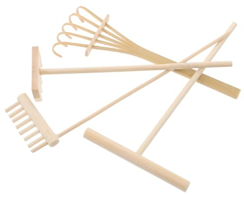 ifundom 4 pièces Mini Râteaux Sable Zen Bois pour Jardin Zen Miniature Outils de Décoration et Relaxation pour Maison et Bureau Accessoires pour Art du Sable