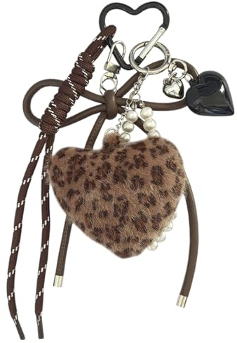Maslasee Taschenanhänger Schlüsselanhänger Leopardmuster Plüschherz Damen