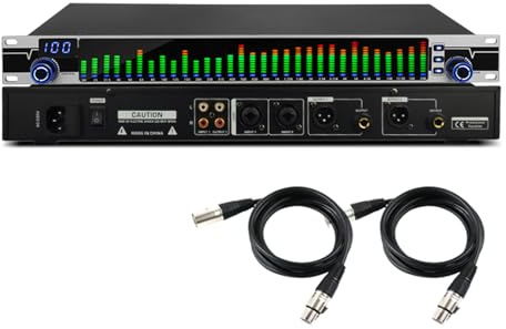 Pro 31 Band Graphic Music EQ, Home Stereo Audio Digital Equalizer, with Noise Reduction & Spectrum Analyzer Display, with 2 XLR Male/Female Cables, 1U Rack Mount