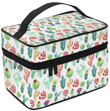 Watercolor Cactus Succulents, Travel Makeup Bag, Large Capacity Cosmetic Organizer for Women, Waterproof Portable Pouch, Skincare & Travel Essentials