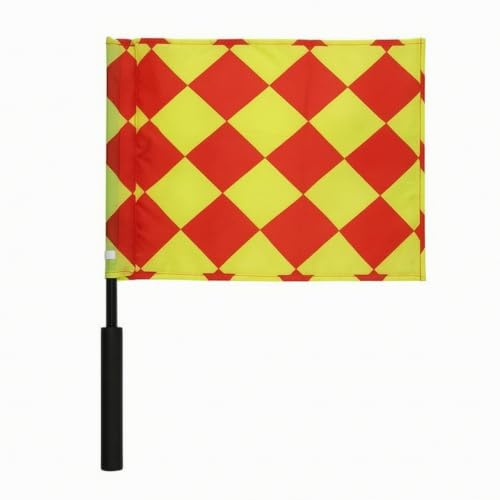 FytStycale Drapeau Arbitre Drapeau de Juge de Ligne Fanion Fanion Arbitral avec Manche Éponge Antidérapante et Mât Acier Inoxydable, Drapeau À Petits Carreaux 1 Pièce