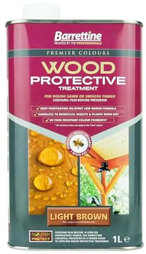 Barrettine Wood Protective Treatment (Light Brown, 1L) - Ideal Treatment for Outdoor Treated Timber Structures. Wood Protector Oil with Water Repellent Qualities. UV & Fade Resistant.