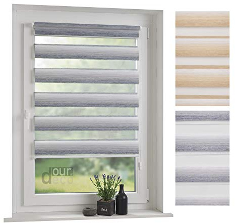 ourdeco® Doppel-Rollo, Duo-Rollo mit Farbverlauf / 60 x 210 cm Sand/lichtdurchlässig, Blickdicht/Farben: Verlauf Braun, Verlauf Sand