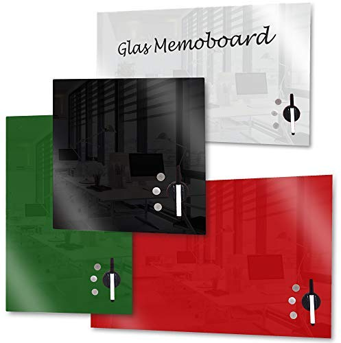 Rapid Teck® Memoboard Glas Magnettafel Schwarz 45cm x 45cm Glastafel inkl Zubehör Glasboard Whiteboard Wandtafel Magnet-Board