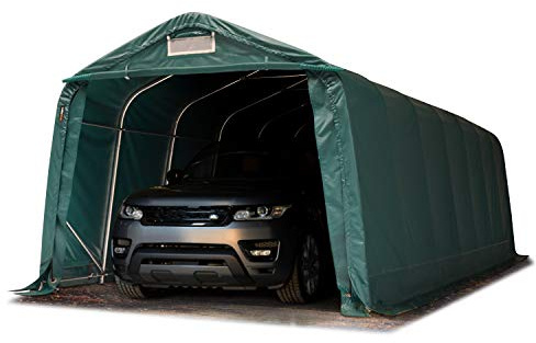 Tente-Garage carport 3,3 x 8,4 m d'élevage abri agricole Tente de Stockage bâche PVC 800 N Armature Solide Vert Fonce