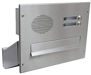 D-041 Edelstahl Mauerdurchwurf Briefkasten mit 2 Klingeln & Sprechsieb (Tiefe: 23-38 cm) - LETTERBOX24.de