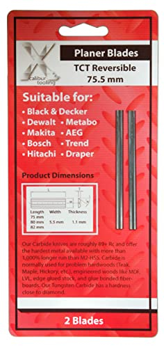 75mm Fit Black & Decker DN750 SR600 BD750 710 Carbide Planer Blades also fit Bosch 0590 1590 Trend PB28, Mafell HU75 TCT 1 Pair by Xcalibur Tooling Durable TCT Planer Knives with Two Cutting Edges