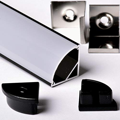 Aftertech® 3m 3m 1616N 16x16mm ALUMINIUMPROFIL ECKENSTREIFEN LED STRIP RIGID BAR 3MT + ABDECKUNG (1616N ABDECKUNG MATT SCHWARZES PROFIL)