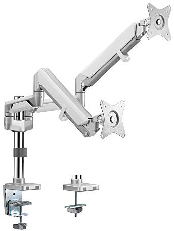 LogiLink BP0089 - Alu Dual-Monitor-Schreibtischhalterung für 2x 17-32 Zoll (LCD, LED, OLED, ) mit Gasdruckfeder, Flat & Curved TVs, Armlänge = 553mm
