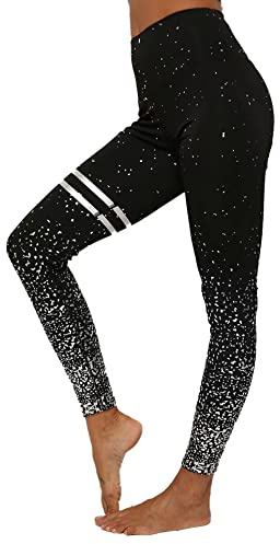 DEEWISH Hosen Damen, Frauen Leggings Hose Yogahose Sport-Leggings Jogginghose | Sport Fitness Workout Leggins | Stretch Yoga Hosen Pants | Sporthose, Schwarzes Silber, M