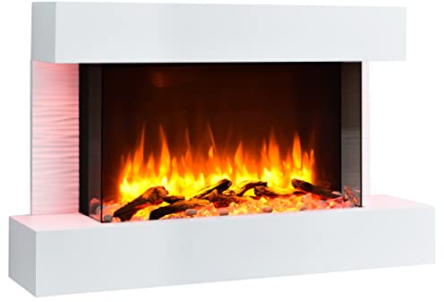 BALDERIA Elektrokamin Aidan | Elektrischer Standkamin mit 3D-Flammeneffekt | Elektro Heizung 2000W, LED-Beleuchtung | Kamin mit Fernbedienung, Timer, Startsteuerung & Thermostat | Weiß