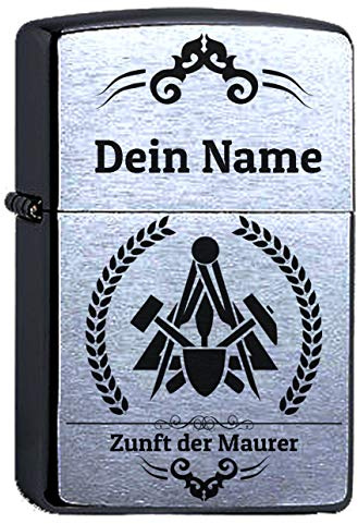 Zippo Benzinfeuerzeug Maurer Zunftsymbol mit Gravur personalisiert Zunftwappen Zunft Polier Bauhandwerker graviert Sturmfeuerzeug Personalisieren