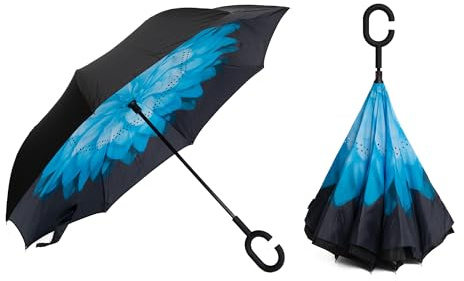 Braty Decorations Seitenverkehrter Stockschirm, Innovativer Regenschirm, Doppelschichtiger Regenschirm, Umgekehrter Regenschirm, Regenschirm mit C-förmigem Griff