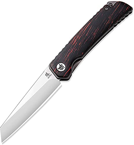 KATSU Klappmesser Taschenmesser G10-Grif, Einhandmesser Survival Outdoor Messer mit D2-Stahlklinge Lederscheide, Rettungsmesser EDC-Messer für Wandern, Camping, Notfälle
