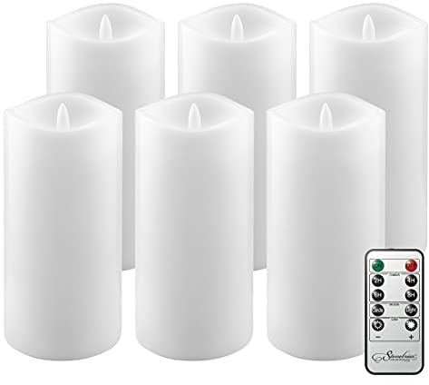 Stonebriar 6 Count White Real Wax 3x6 Flameless LED Pillar Candles with Remote and Timer