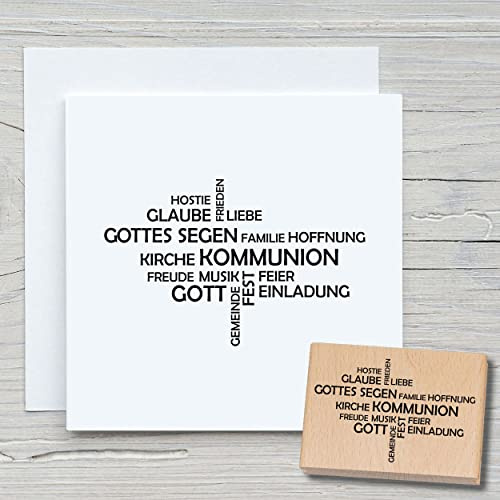 NEWSTAMPS Stempel Kommunion Schrift Motivstempel groß aus Holz & Gummi zum Karten basteln, Holzstempel, Sprüche, Spruchstempel, Textstempel, Schrift, Scrapbook, Textilstempel, Deko