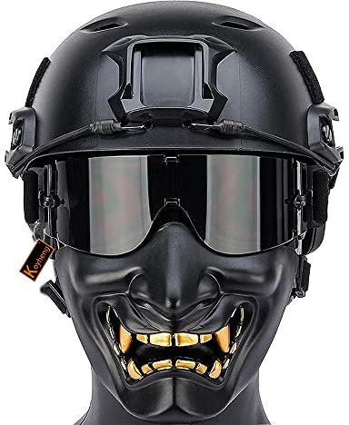 Masque de Protection intégral Tactique pour Casque Rapide avec Ensemble de Lunettes, Demi-Masque samouraï Prajna pour Airsoft Paintball Halloween