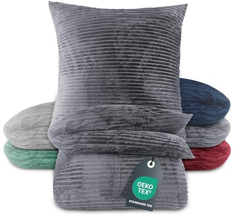 BaSaTex Winter-Plüsch Bettwäsche, 135x200cm, Cord Anthrazit | Cashmere-Touch, Plüsch, Rip-Cord Struktur, Kuschelig, Wärmend, Reißverschluss, Öko-Tex Zertifiziert
