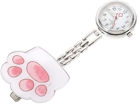 UKCOCO Katzenpfoten Kettenuhr Rosa mit Klaren Zahlen, Robuste Brustuhr | Edelstahl, Legierung, Glas und Kunststoff, Genaue Zeitmessung, für Ärzte und Studenten