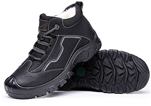 Sebasty Herren Sportschuhe,Schwarze Wanderstiefel,Winter Kuhfell-Baumwollschuhe,Verdicken Warme Woll Schneestiefel,VäTer Mittleren Alters Und äLtere Schuhe für äLtere Menschen,Black-43