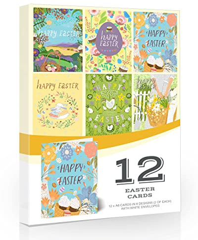 Olivia Samuel 12 x Oster-Grußkarten mit Umschlägen von Colorful Easter Designs und blanko Innenseite für Ihren ganz besonderen Gruß.