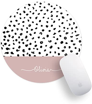 Personalised Dalmatian Print Mouse Pad Custom Name Pink Mouse Mat PC Computer Desk Accessories Office Gift Gaming Mousemat Mousepad Rectangle Round -ROUND