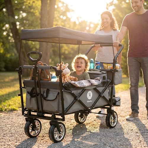 Miweba Chariot pour Enfants MB-20 - Chariot Pliable - Système de Harnais à 2X 3 Points - Frein de Stationnement - Roues en Caoutchouc Dur - Pare-Soleil avec Protection UV (LSF25)