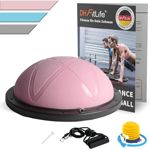 DH FitLife Palla per l'equilibrio, Trainer per l'equilibrio yoga Φ60×22cm, carico massimo 200 kg, mezza palla per allenamento del core, equilibrio e forza, tavola per l'equilibrio con pompa e 2 fasce